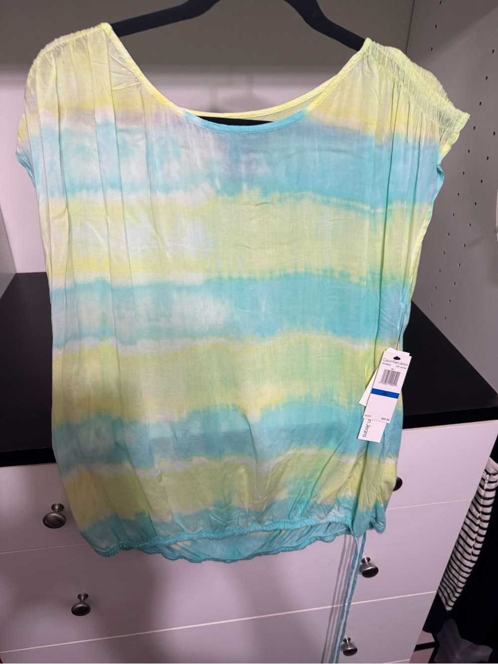 NWT Calvin Klein Tie-Dye Cap Sleeve Top in Yellow and Aqua -